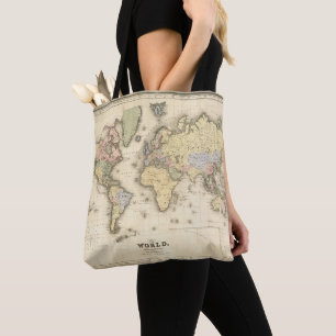 Bolsa Tote O mundo na projeção de Mercator 1840