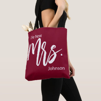 Bolsa Tote O novo Sobrenome da Sra. Script Burgundy & White