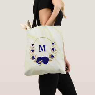 Bolsa Tote O ouro das flores azuis reais deixa o saco de boli