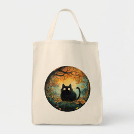 Bolsa Tote O outono deixa aconchegante cair o gato preto na m
