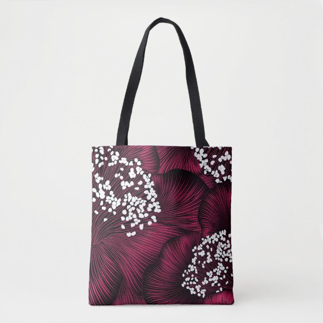 Bolsa Tote O padrão floral desenhado à mão com flores de came (Frente)