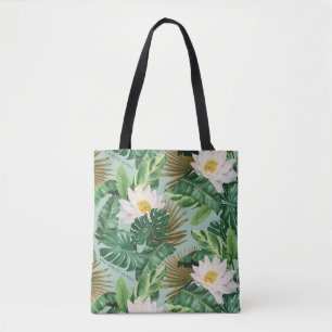 Bolsa Tote O padrão tropical de copia do Lotus branco