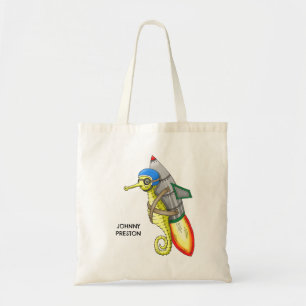 Bolsa Tote O passeio de jetpack do cavalo-marinho amarelo