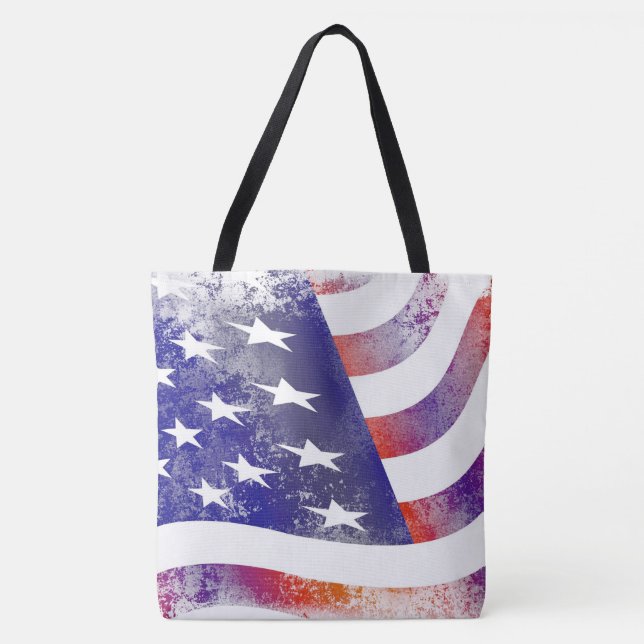 Bolsa Tote O patriota patriótico grunge que corre a bandeira  (Frente)