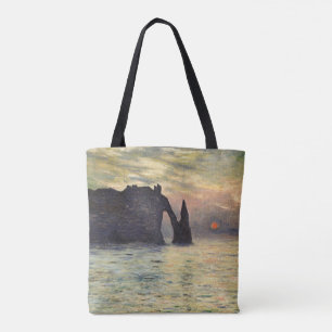 Bolsa Tote O Penhasco de Etretat, Pôr do Sol por Claude Monet