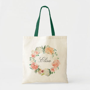 Bolsa Tote O pêssego coral cora dama de honra floral da