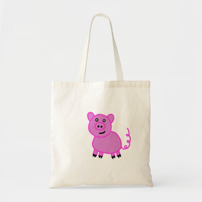 Bolsa Tote O Porquinho Rosa de Cauda Longa Fofinho (Frente)