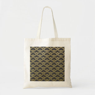 Bolsa Tote O preto da folha Dourado Scalloped descasca o