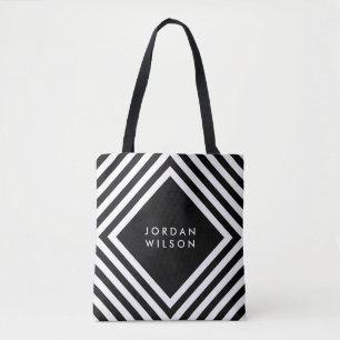 Bolsa Tote O preto minimalista com quadrado branco alinha