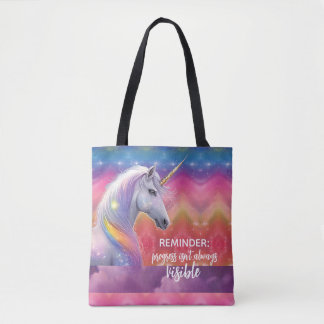 Bolsa Tote O progresso nem sempre é visível Unicórnio Arco-ír