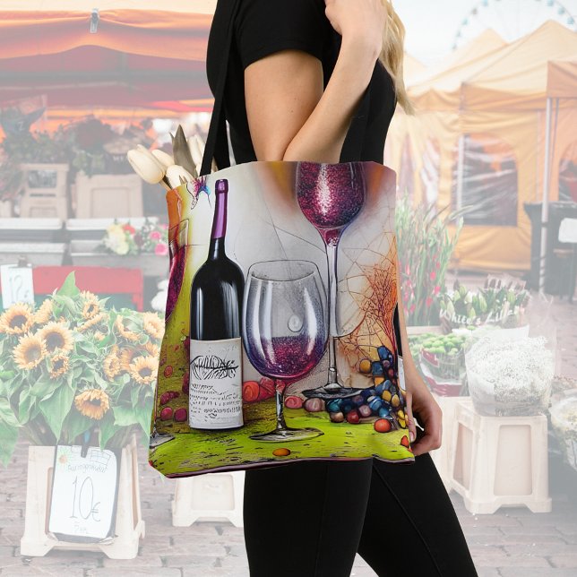 Bolsa Tote O Provando de vinho - Arte Digital Colorida (Criador carregado)