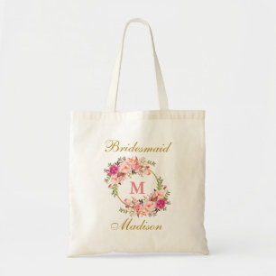 Bolsa Tote O rosa floral cora dama de honra Dourado do