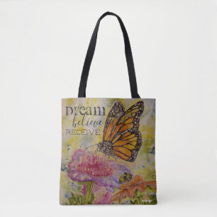 Bolsa Tote O sonho acredita a arte da borboleta por todo o