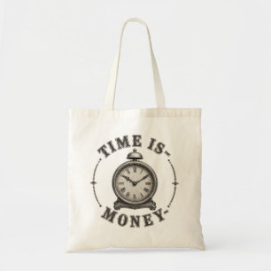 Bolsa Tote O Tempo É Dinheiro Relógio Alarme Vintage Motivaci