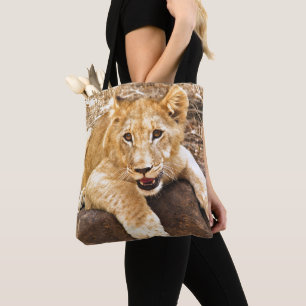 Bolsa Tote O tigre Cub toma o respiradouro em uma rocha