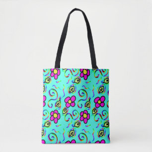 Bolsa Tote o verão feliz azul do design da flor azul e pica