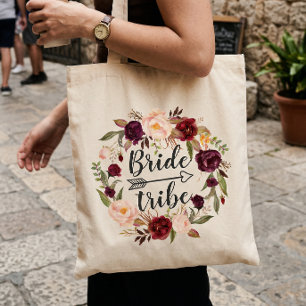 Bolsa Tote O vermelho de Borgonha cora tribo floral da noiva
