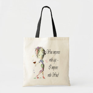 Bolsa Tote O vinho melhora com idade, presentes cómicos da
