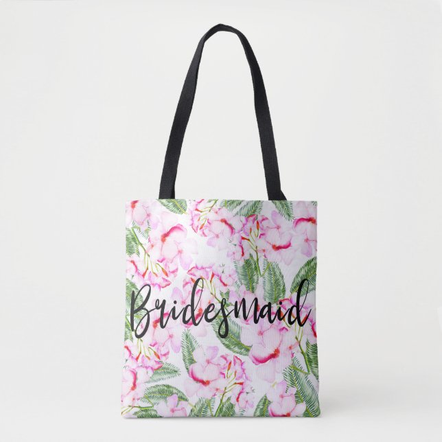 Bolsa Tote Oásis Botânica Tropical Rosa Verde-Rosa BRIDESMAID (Frente)