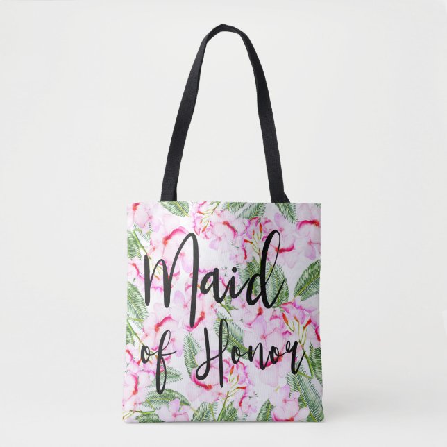 Bolsa Tote Oásis Botânico Tropical Rosa Verde Dama de Honra (Frente)