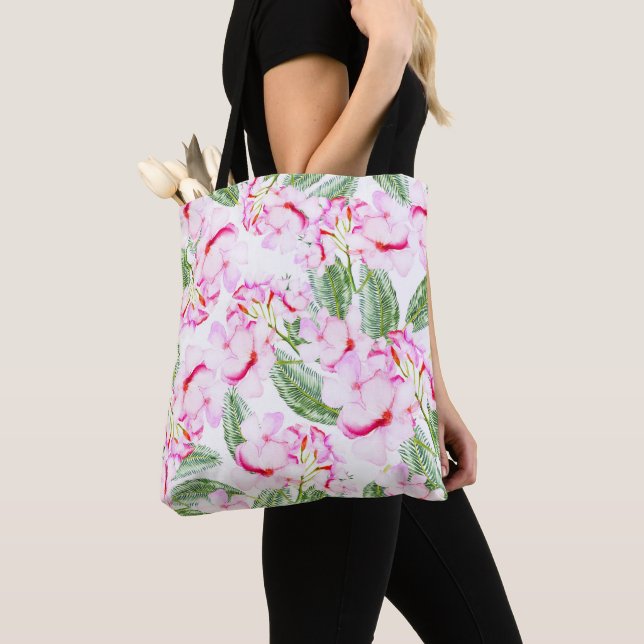 Bolsa Tote Oásis Tropical Rosa Verde Deixa-Se Floral (Close Up)