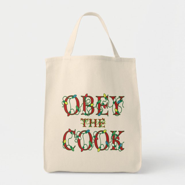 Bolsa Tote Obedeça às Luzes de Feriado do Cook Say (Frente)