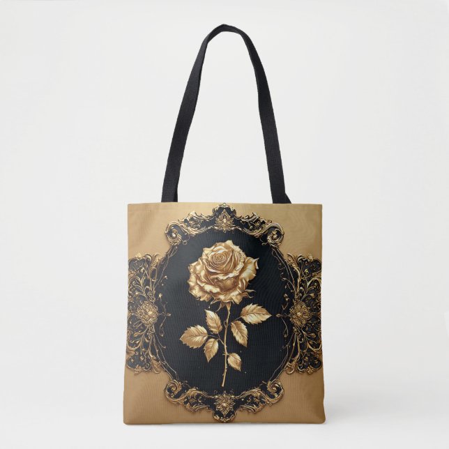 Bolsa Tote Obra de Arte Rosa Dourada com Elemento Decorativo  (Frente)