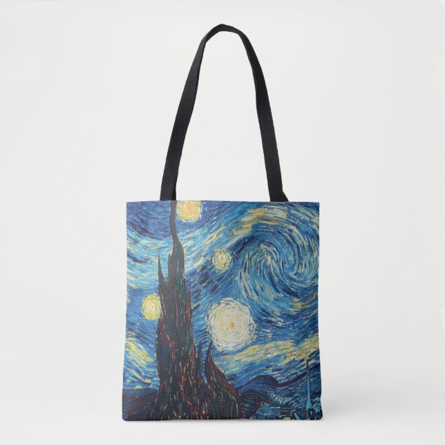 Bolsa Tote Obra-Prima Vintage Azul Noite Estrelada de Van Gog (Frente)