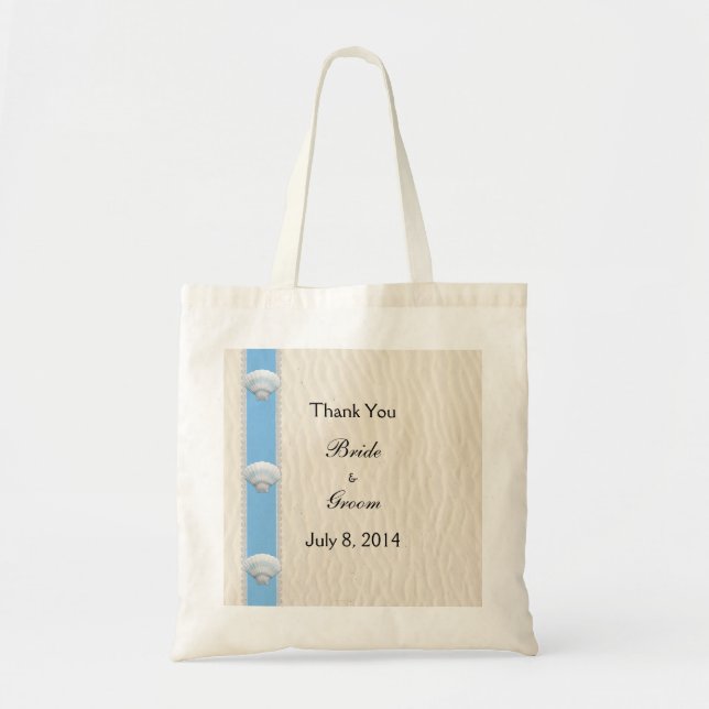 Bolsa Tote Obrigado do casamento de praia do Seashell você (Frente)