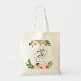 Bolsa Tote Obrigado floral cor-de-rosa, presente para o profe