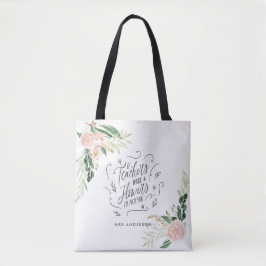 Bolsa Tote Obrigado floral cor-de-rosa, presente para o profe
