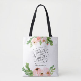Bolsa Tote Obrigado floral cor-de-rosa, presente para o profe