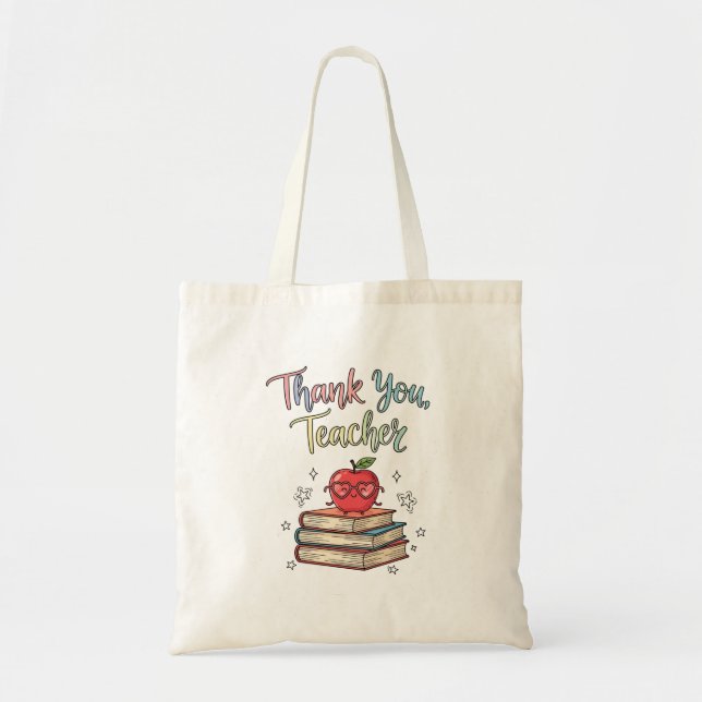 Bolsa Tote Obrigado Professor Tote Bag - Maçã Bonita no Livro (Frente)