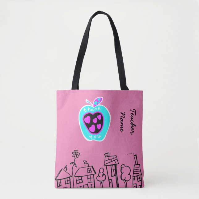 Bolsa Tote Obrigado Professora Gift maçãs rosa Personalizadas (Frente)