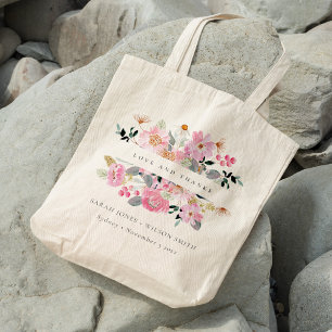 Bolsa Tote Obrigados De Casamento Floral De Cor De Água Rosa,