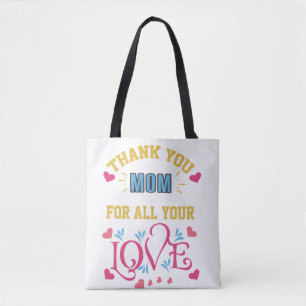 Bolsa Tote Obrigados mãe por todo seu amor, corações