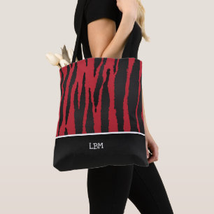 Bolsa Tote Obscuridade do monograma - listras vermelhas da