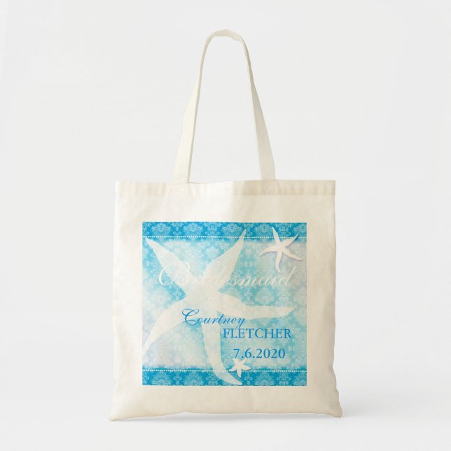 Bolsa Tote Ocean Blue Starfish Bridesmaids Presente (Frente)