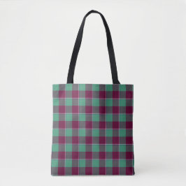 Bolsa Tote Ocean Green and Mulberry Wood Plaid Burgundy