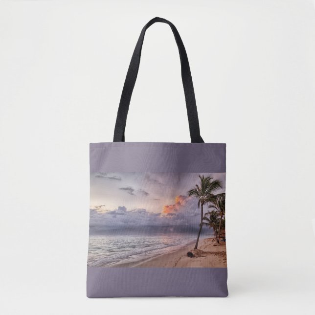 Bolsa Tote Ocean Waves Sandy Beach Sunset (Frente)