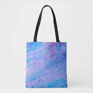 Bolsa Tote Oceano abstrato azul e espumante rosa