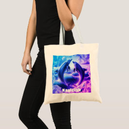 Bolsa Tote Oceano Azul Monograma e Golfinhos Roxos |