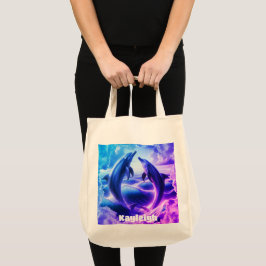 Bolsa Tote Oceano Azul Monograma e Golfinhos Roxos |