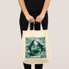 Bolsa Tote Oceano de golfinhos-de-coleira azul monograma |