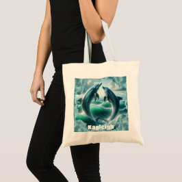 Bolsa Tote Oceano de golfinhos-de-coleira azul monograma |