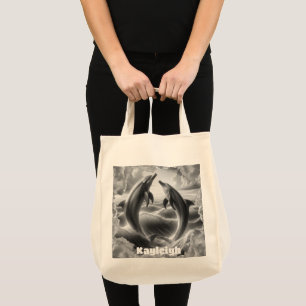 Bolsa Tote Oceano de golfinhos preto e branco monograma