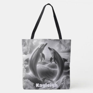 Bolsa Tote Oceano de golfinhos preto e branco monograma