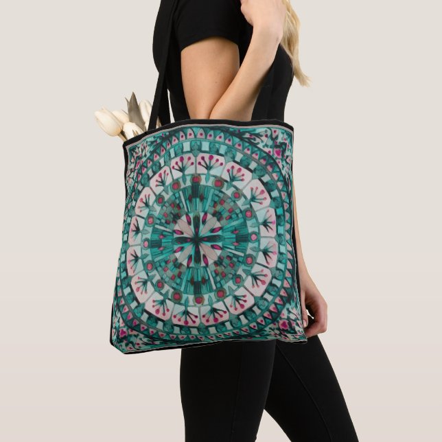 Bolsa Tote Oceano Teal do Azulejo Mosaico Boho - (Close Up)