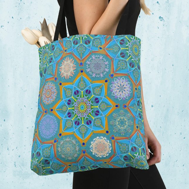 Bolsa Tote Octo Brighteno arabesque Moorish Turquoise (Criador carregado)