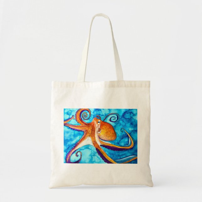 Bolsa Tote Octopus watercolor sob a arte do mar (Frente)